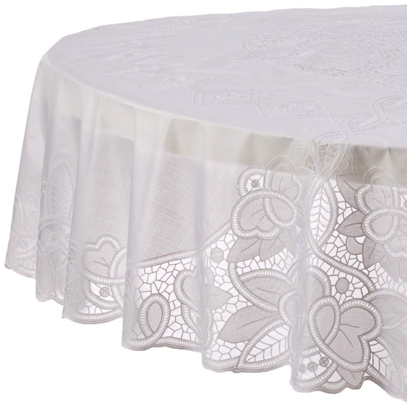 Violet Linen Vinyl Lace Betenburg Design Tablecloth Size: 72" Round, Color: White - Image 1